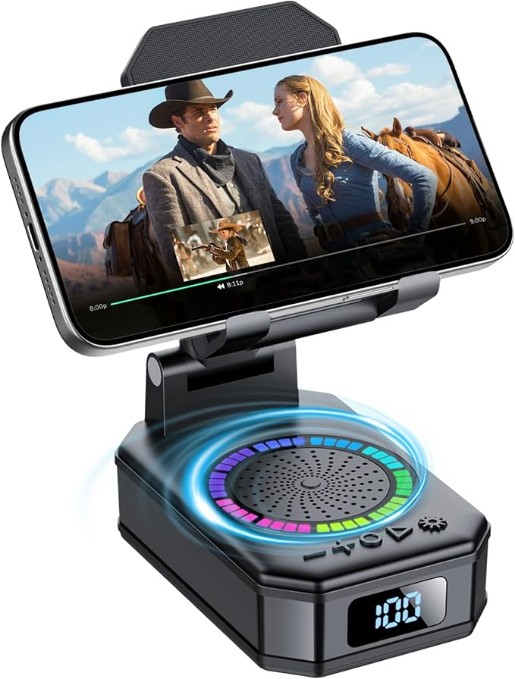 Gifts for Men Women, 4‑in‑1 Phone Stand with Bluetooth Speaker, RGB Lights